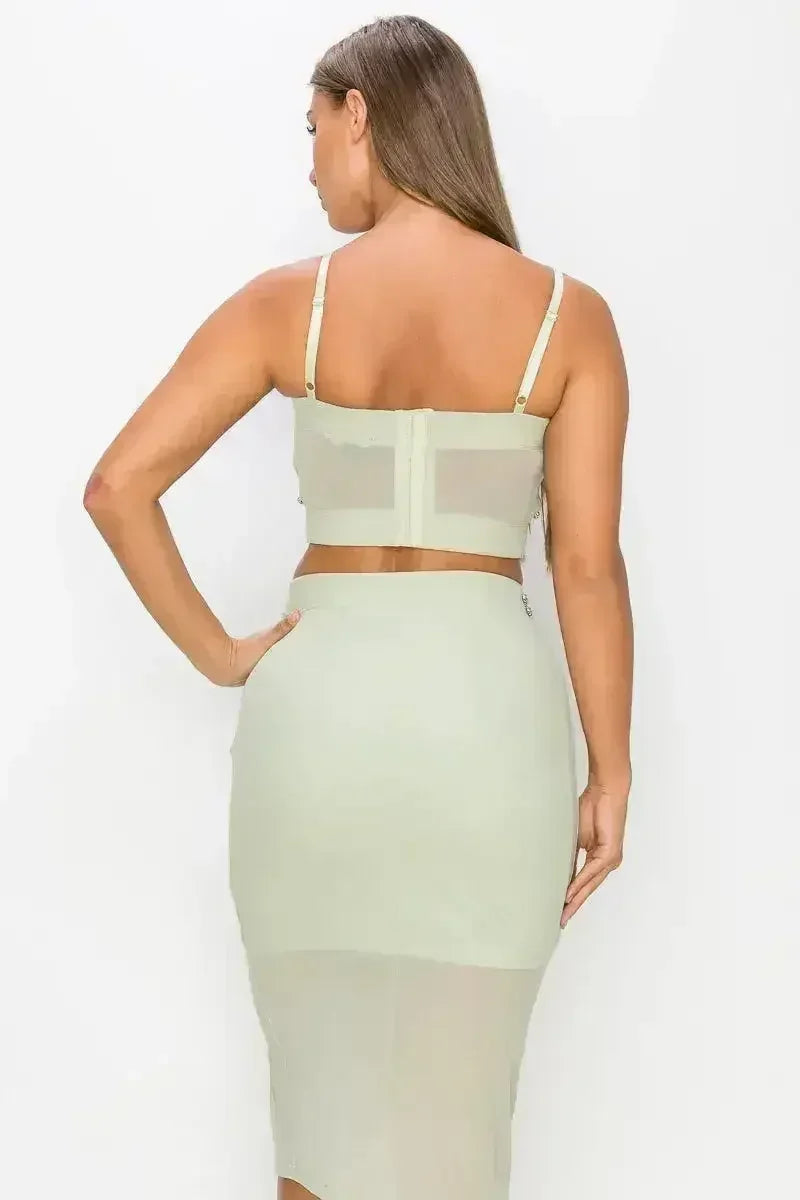 Studded Stone Cami Top & Slit Mini Skirts Set - Femstylo