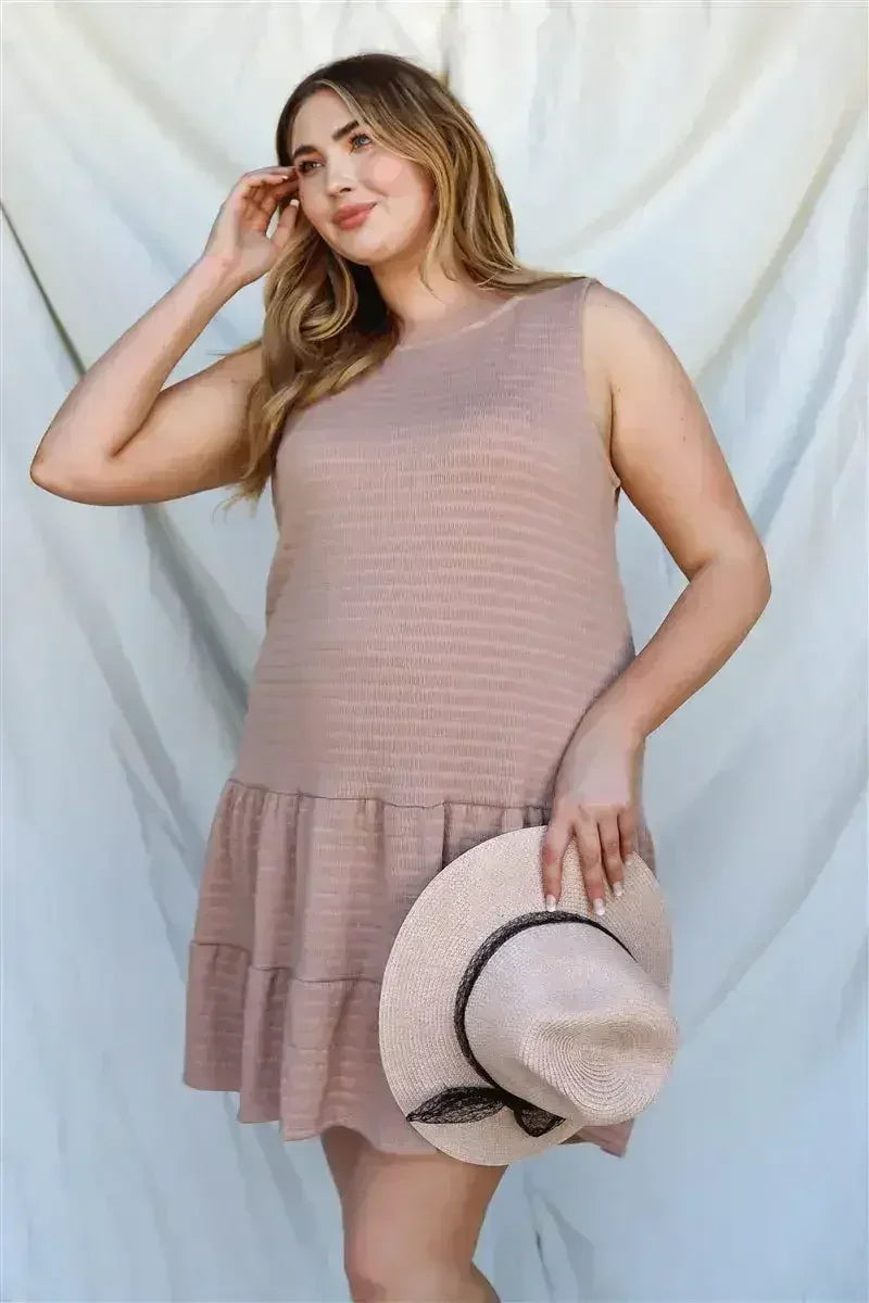 Plus Apricot Textured Ruffle Hem Open Back With Self-tie Detail Mini - Femstylo