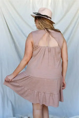 Plus Apricot Textured Ruffle Hem Open Back With Self-tie Detail Mini - Femstylo