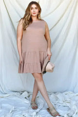 Plus Apricot Textured Ruffle Hem Open Back With Self-tie Detail Mini - Femstylo