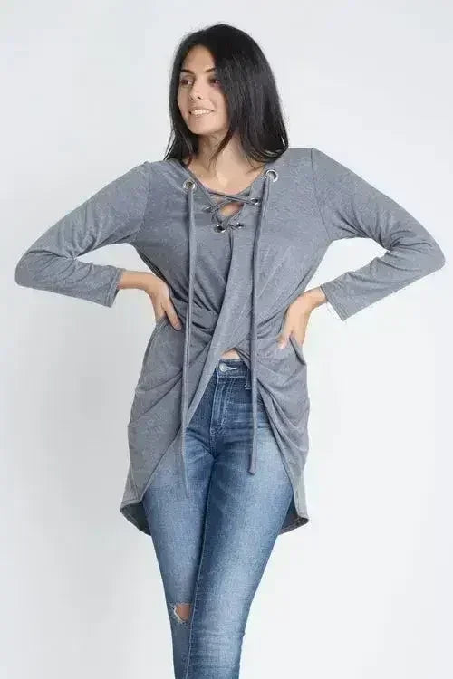 Women's Lace Up Wrap Long Sleeve Top - Femstylo