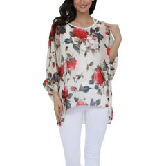 Rose Floral Chiffon Top - Boho Summer Loose Blouse | Femstylo - Femstylo