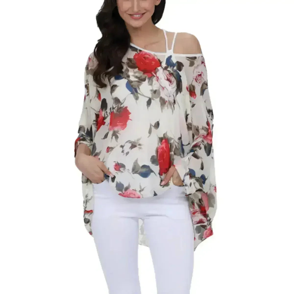 Rose Floral Chiffon Top - Boho Summer Loose Blouse | Femstylo - Femstylo