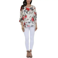 Rose Floral Chiffon Top - Boho Summer Loose Blouse | Femstylo - Femstylo