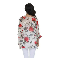 Rose Floral Chiffon Top - Boho Summer Loose Blouse | Femstylo - Femstylo