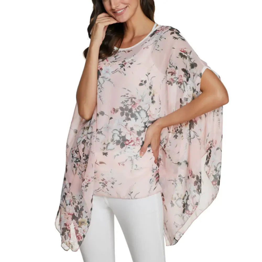 Womens Flowy Chiffon Tunic with Floral Print - Femstylo