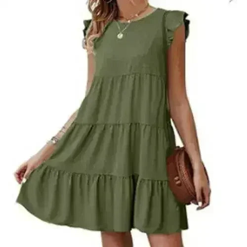 Flowy Cap Sleeve Dress - Navy/Wine/Black/Green/White - Femstylo