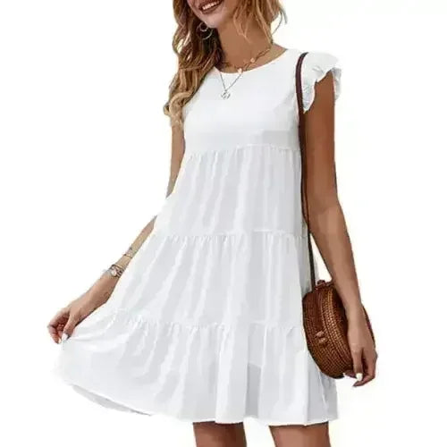 Flowy Cap Sleeve Dress - Navy/Wine/Black/Green/White - Femstylo