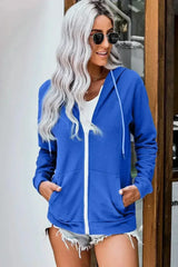 Casual Blue Zip-up Hoodie Jacket - Femstylo
