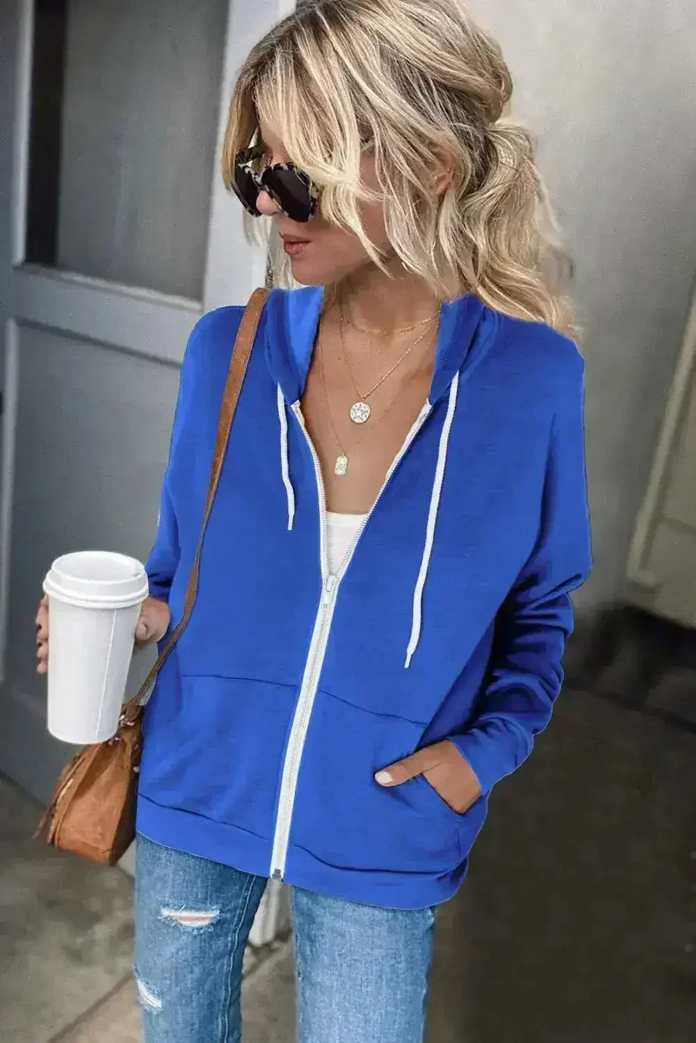 Casual Blue Zip-up Hoodie Jacket - Femstylo