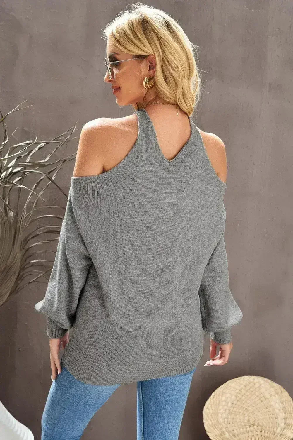 V Neck Cold Shoulder Sweater - Femstylo