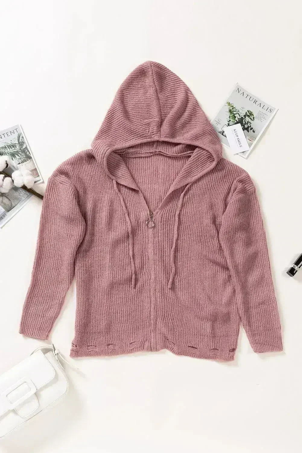 Pink Zipper Hooded Sweater - Femstylo