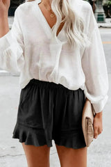 Casual Pocketed Flutter Black Linen Cotton Shorts