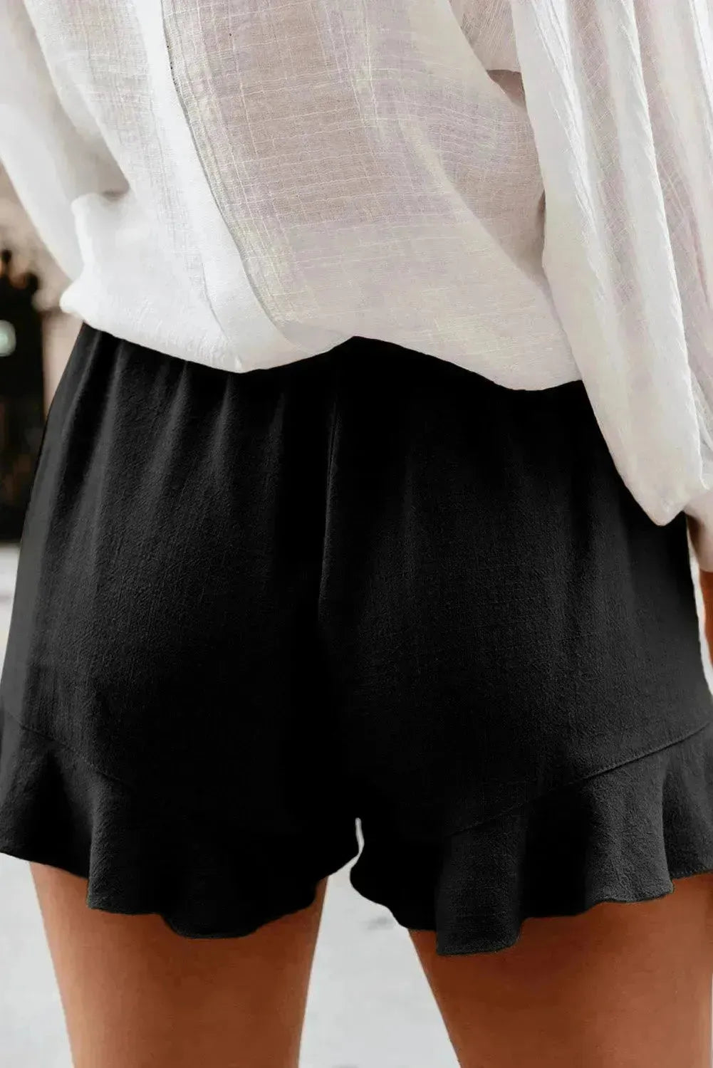 Casual Pocketed Flutter Black Linen Cotton Shorts