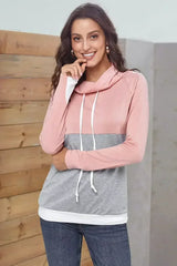 Casual Pink Gray Colorblock Thumbhole Sleeved Sweatshirt - Femstylo