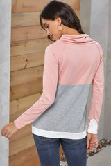 Casual Pink Gray Colorblock Thumbhole Sleeved Sweatshirt - Femstylo