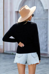 Chic Black Deep V-neck Long Sleeve Knit Sweater - Femstylo