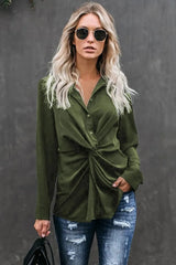 Classic Styles Green Button Down Twist Blouse - Femstylo