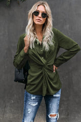 Classic Styles Green Button Down Twist Blouse - Femstylo