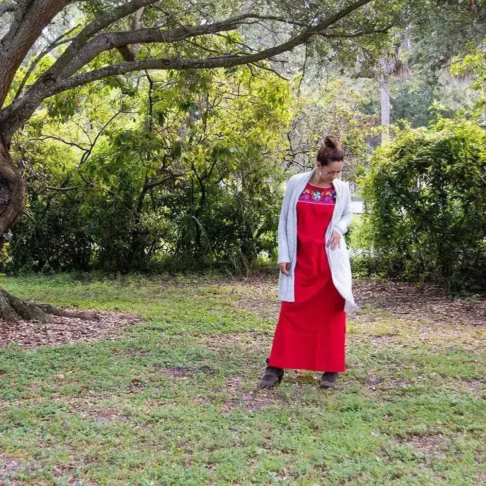 Maxi Isidra, Folk Dress with Embroidered Flowers - Femstylo