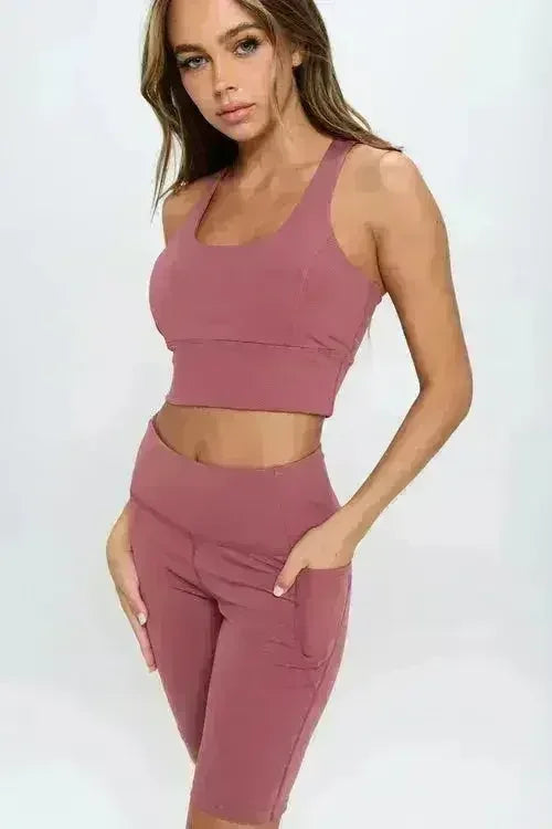 Crisscross Sports Bra & Biker Shorts Set | Femstylo - Femstylo