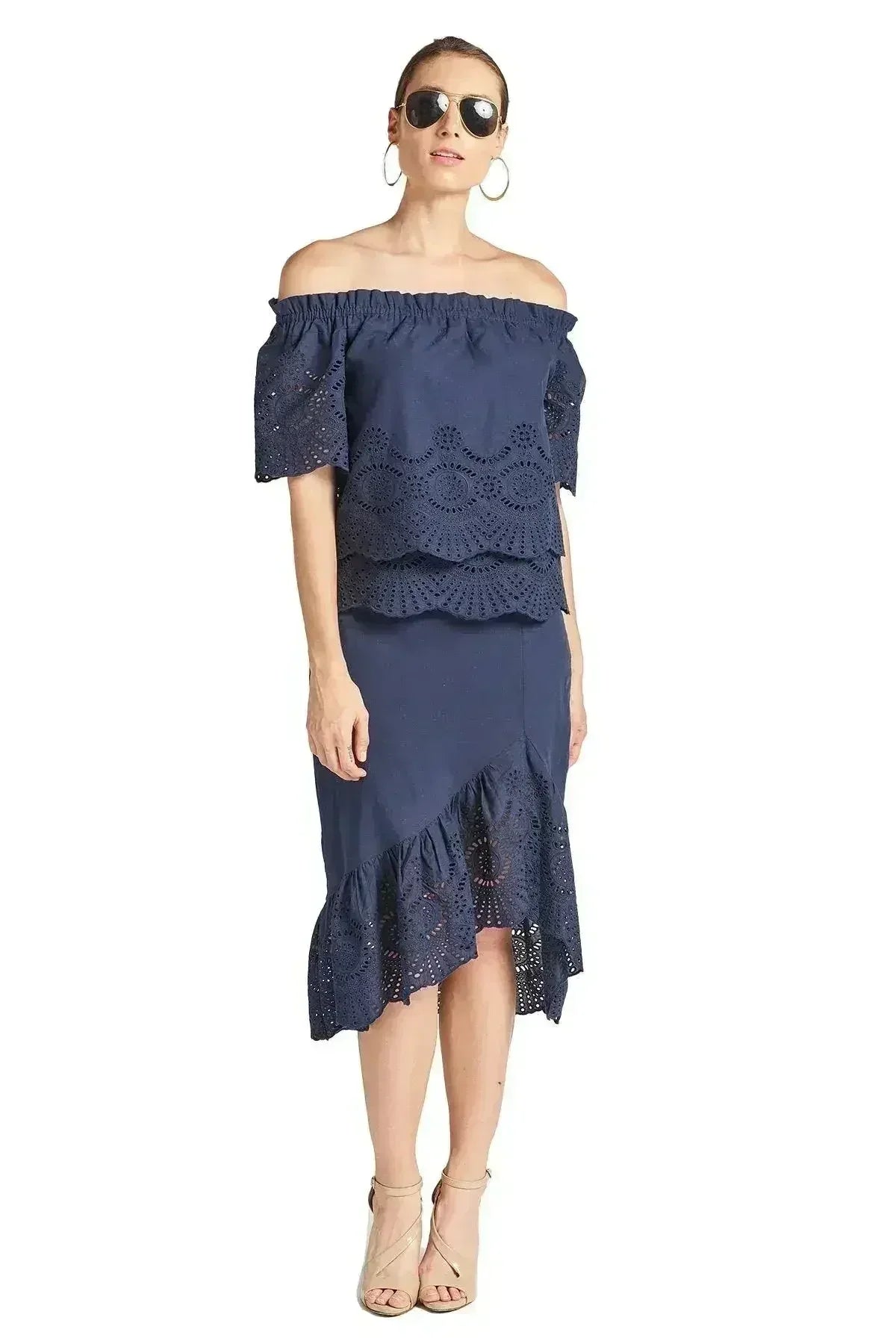 Aster Skirt - Cotton eyelet asymmetric hi-lo skirt - Femstylo
