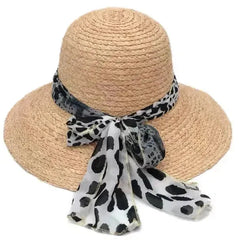 Raffia Leopard Sun Hat - Adjustable 5" Brim | Femstylo