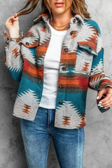 Distressed Aztec Lapel Shirt Jacket - Femstylo