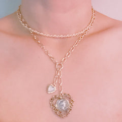 Double Chain Heart Pendant Necklace – Layered Gold Links with