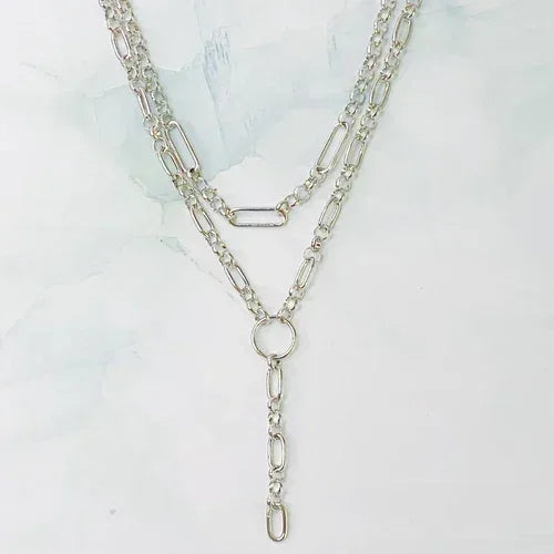 T Drop Layered Chain Necklace