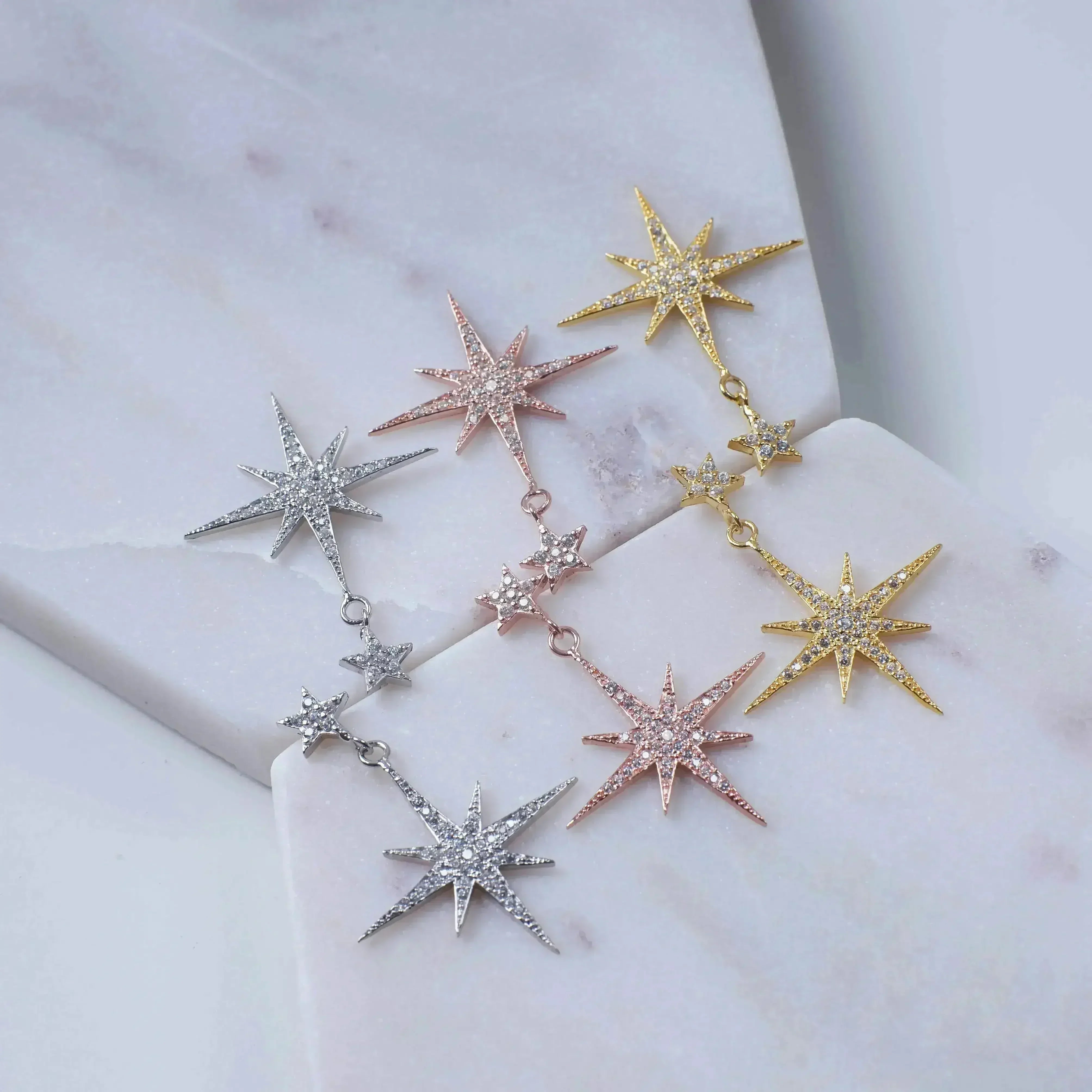 Petite Star Burst Drop Earrings Silver - Femstylo
