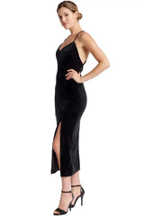 Elle Dress - Velvet slip dress with scooped back and thigh high slit - Femstylo