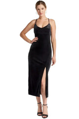 Elle Dress - Velvet slip dress with scooped back and thigh high slit - Femstylo