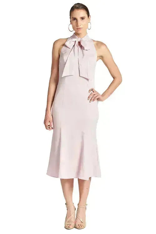 Eloise Dress - Stretch satin midi mermaid dress with neck tie rose