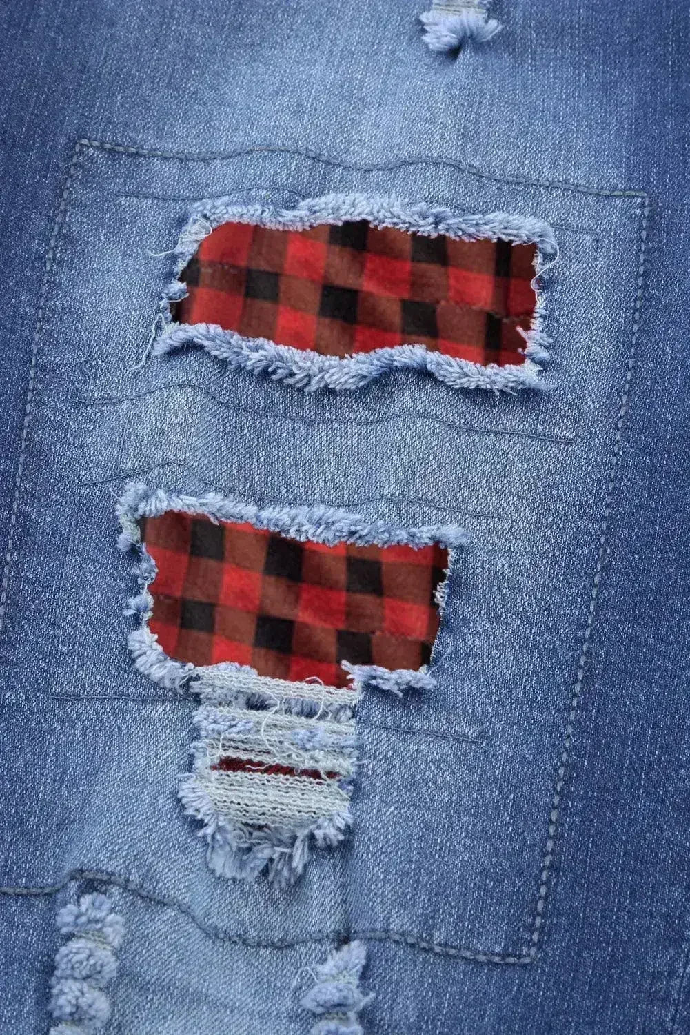 Fashion Blue Ripped Plaid Straight Legs Boyfriend Jeans - Femstylo