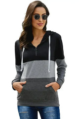 Fashion Black Color Block Zipped Neck Hoodie - Femstylo