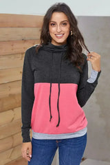 Fashion Charcoal Pink Colorblock Thumbhole Sleeved Sweatshirt - Femstylo