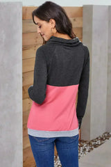 Fashion Charcoal Pink Colorblock Thumbhole Sleeved Sweatshirt - Femstylo