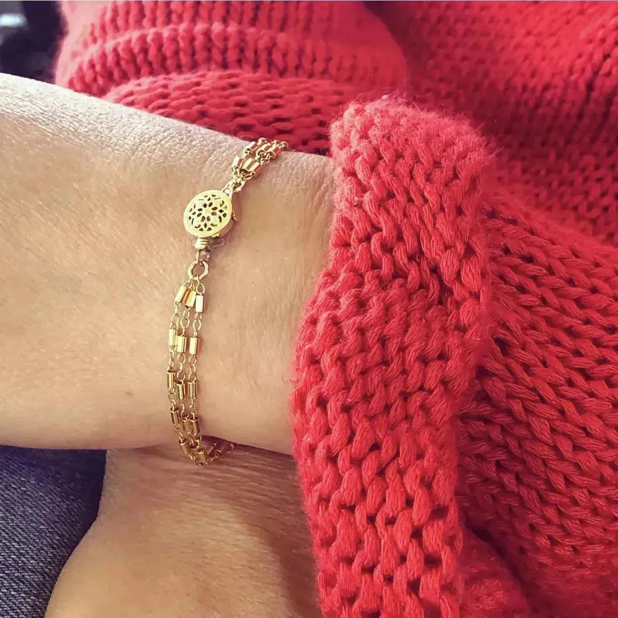 Marilena 3-Layer Gold Fill Bracelet – Filigree Clasp