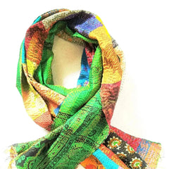 Vintage Silk Saree Kantha throw - Hand Stitched Upcycled - Femstylo