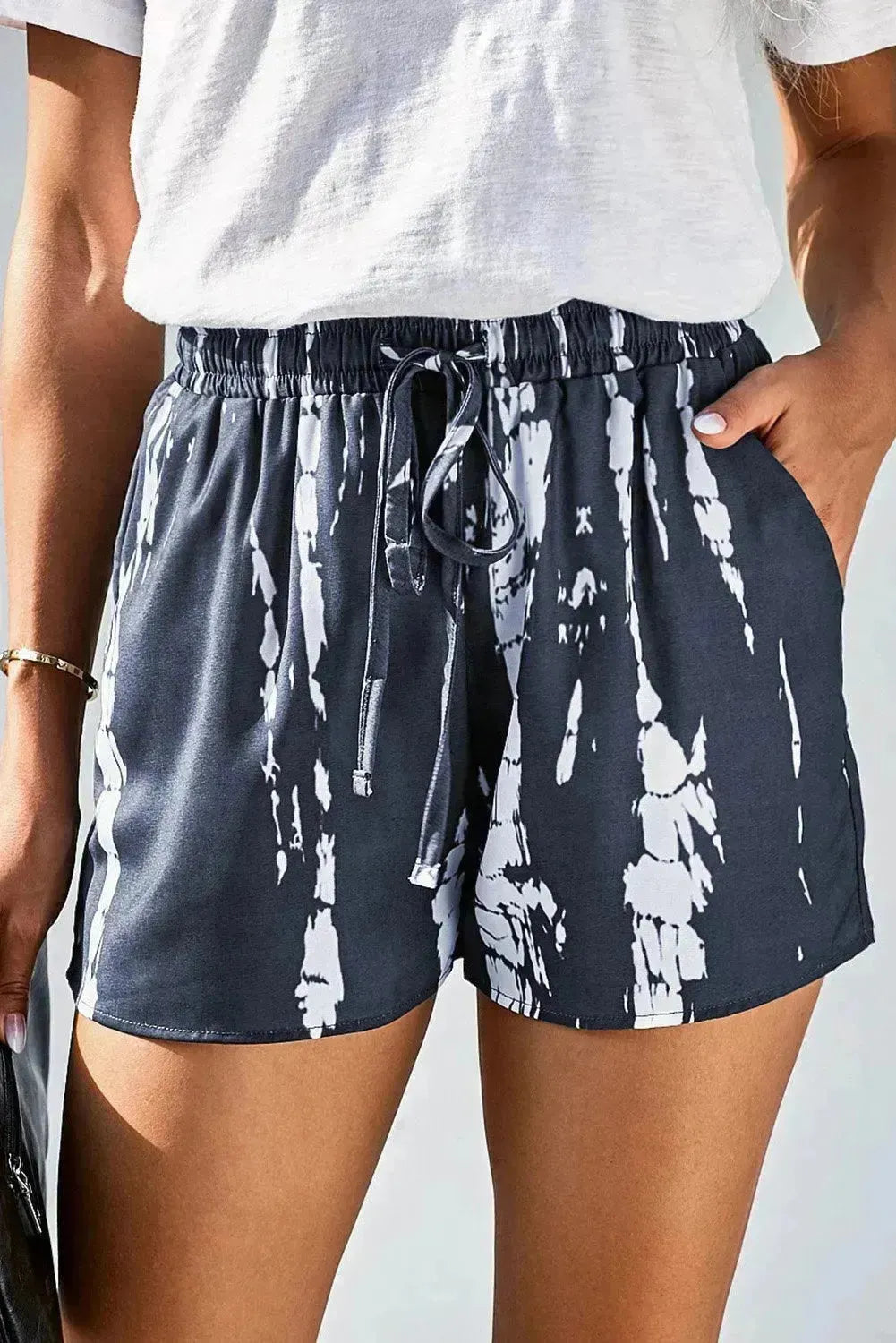 Gray Tie Dye Drawstring Shorts - Boho Summer Casual