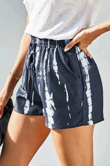Gray Tie Dye Drawstring Shorts - Boho Summer Casual