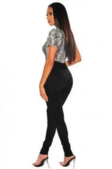 Gray Snake Print Mock Neck Short Sleeves Bodysuit - Femstylo