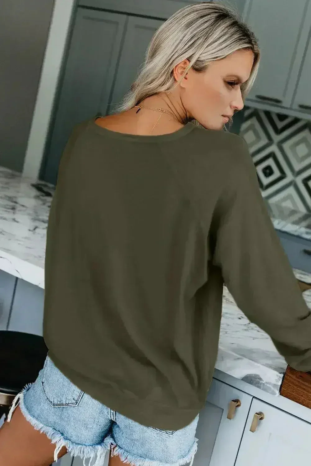 Green French Terry Cotton Blend Sweatshirt - Femstylo