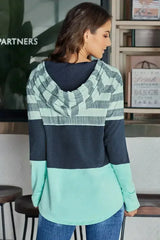 Green Speak to Me Color Block Drawstring Hoodie - Femstylo