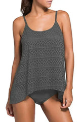 Grey Lace Overlay Spaghetti Straps Tankini Swimsuit - Femstylo