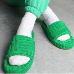 2021 Flat Furry Slippers Thick Sole Open Toe Women Slides - Femstylo