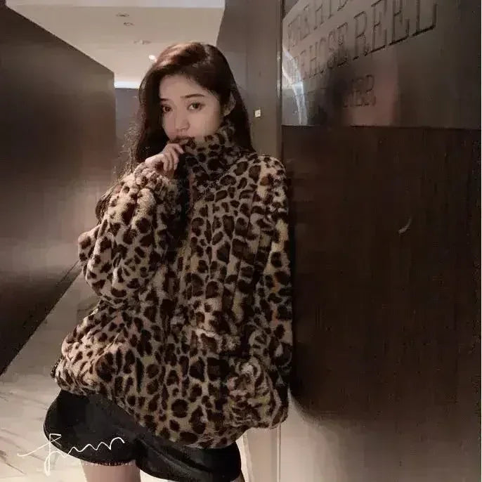 Winter Leopard Print Jacket Women's Stand collar Warm Parkas Outwear - Femstylo