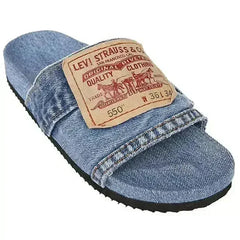 Denim Women's Cool Round Head Flat Slides Blue/Black - Femstylo