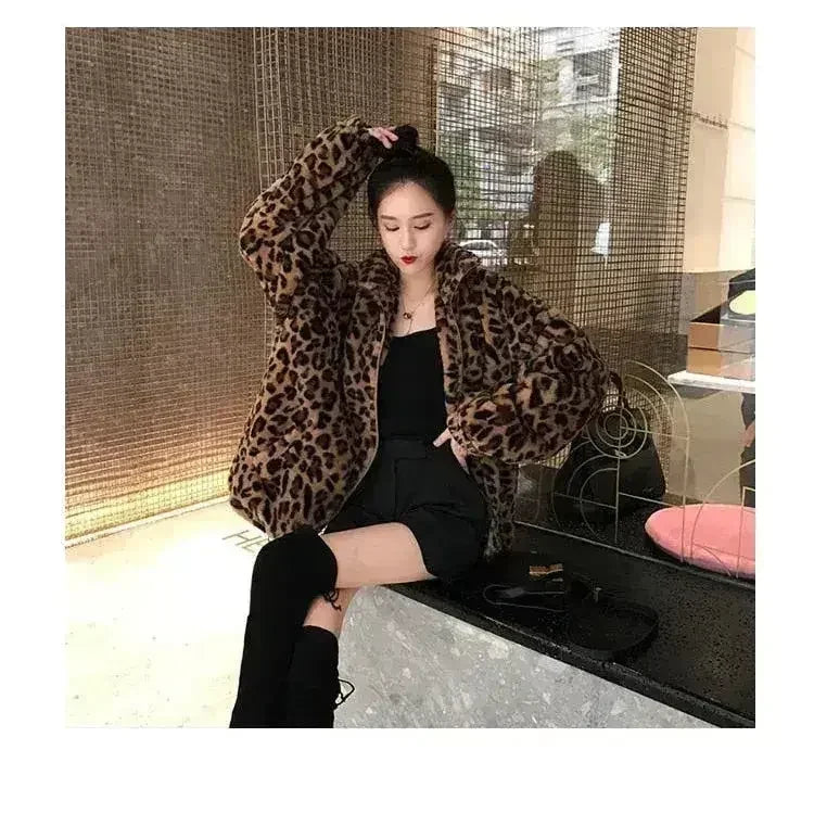Winter Leopard Print Jacket Women's Stand collar Warm Parkas Outwear - Femstylo